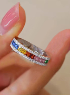 新款微镶锆石戒指彩色方形指环女个性时尚爆款配饰热卖手饰食指戒