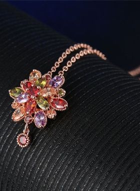 欧美时尚七彩锆石项链女轻奢设计感锁骨链高级感气质百搭颈链配饰