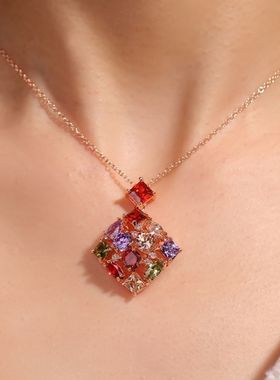 玫瑰金项链女韩版简约闺蜜个性气质七彩锆石首饰水晶吊坠锁骨链