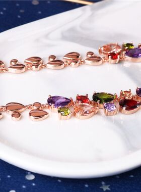 奢华锆石七彩水晶项链耳环套装婚纱礼服宴会高级女长配饰锁骨项链