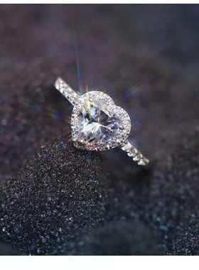 新款女士戒指心形锆石送女友指环气质水晶可调节结婚仿真克拉钻戒