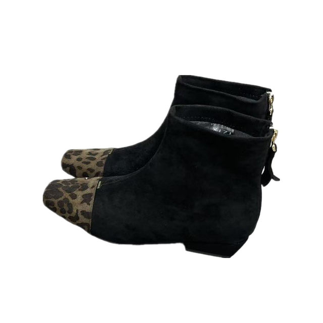 Suede small square toe short boots leopard print fashionable women's boots