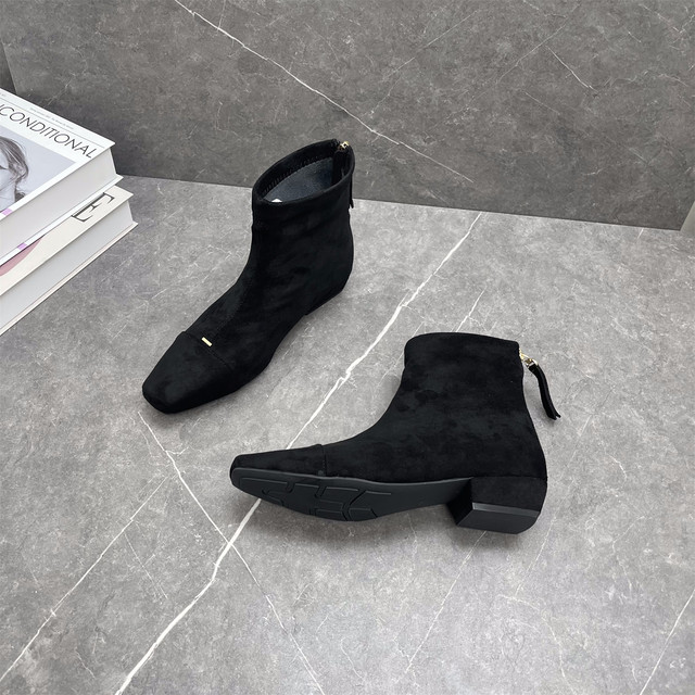 Suede small square toe short boots leopard print fashionable women's boots