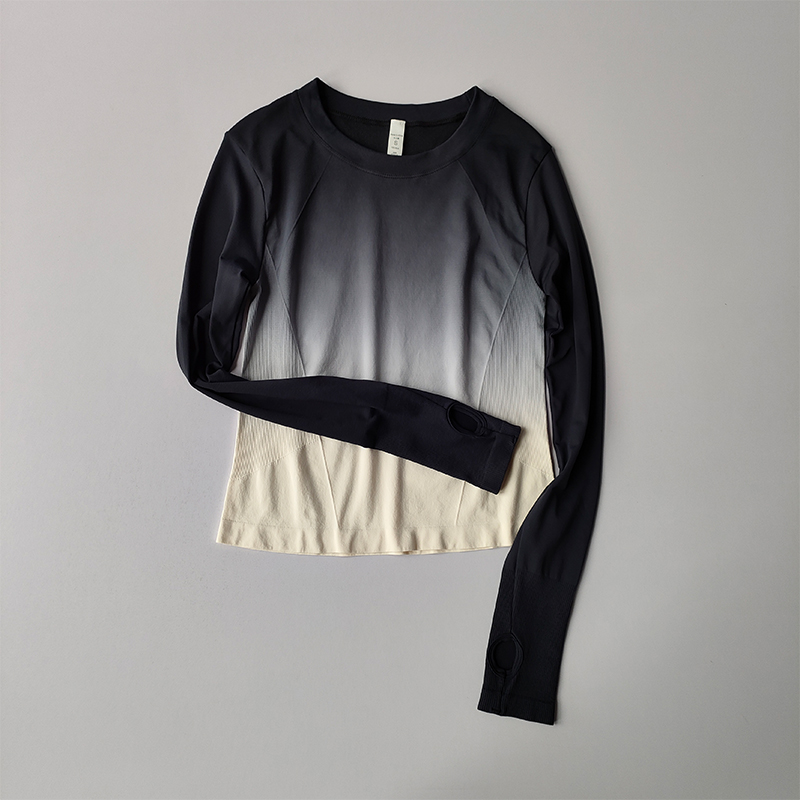 网红渐变显瘦运动T恤健身衣女紧身速干上衣瑜伽服训练修身长袖,淘宝优惠券,粉丝福利购,淘宝优惠卷