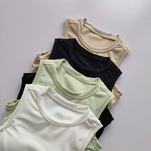 时尚外穿瑜伽服运动背心带胸垫遮副乳运动内衣女紧身显瘦健身上衣 - 图0