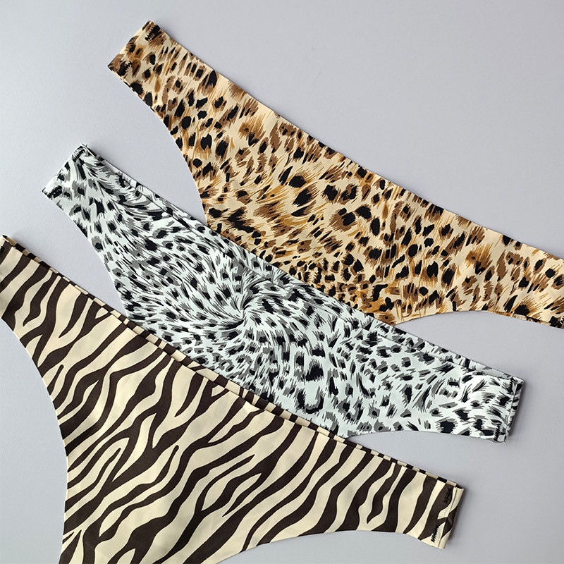 冰丝无痕一片式女士性感豹纹丁字裤健身瑜伽跑步吸湿排汗运动内裤