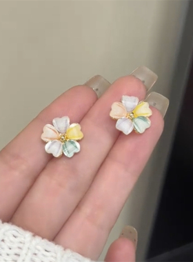 小清新五彩花瓣耳钉925银针耳环