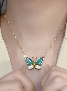 钛钢不掉色感温变色磁吸蝴蝶项链