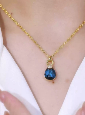 2026新款蓝色水晶水滴吊坠项链女