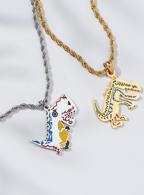 小恐龙项链钛钢挂件饰品学生吊坠