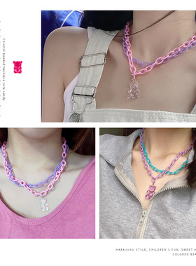 韩国东大门卡通糖果色小熊项链ins网红爆款果冻熊吊坠