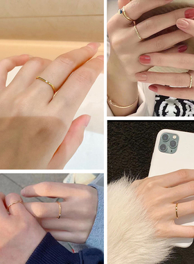 小方戒方形戒指女时尚个性轻奢锆石食指戒方钻冷淡风指环闺蜜素圈