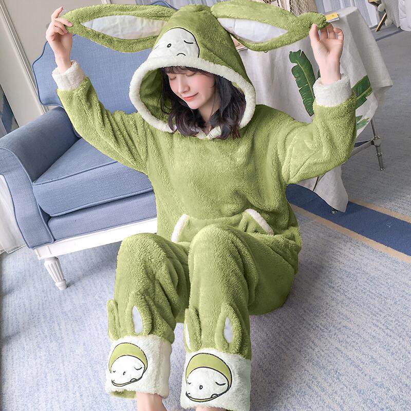 秋冬季加绒韩版卡通冬珊瑚绒睡衣 逸缪睡衣/家居服套装