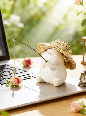 可爱小猫钓鱼桌面摆件解压治愈