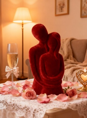 红色陶瓷情侣抽象摆件结婚礼物