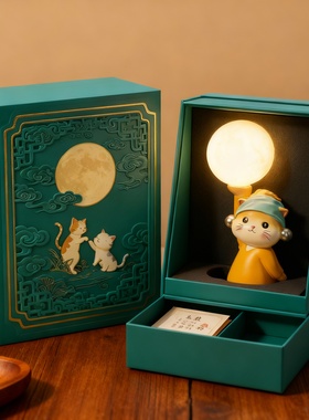 国潮猫咪树脂发光浮雕桌面摆件