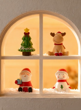 圣诞老人驯鹿树脂橱窗挂件套组