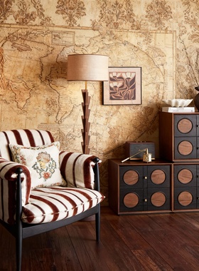 复古几何木质客厅收纳柜套组