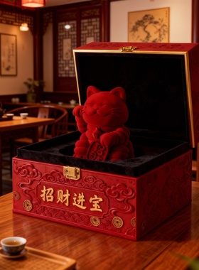 中式招财猫树脂摆件礼盒装招财