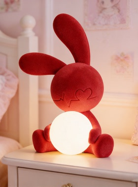 简约高级感植绒红兔小夜灯摆件