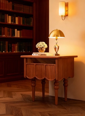 复古实木床头柜雕刻收纳