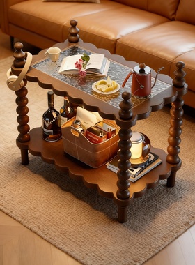 复古实木几何边几收纳轻奢摆件