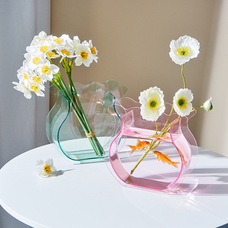 北欧小众克莱因蓝ins风透明亚克力花朵造型郁金香花瓶装饰品摆件 - 图1