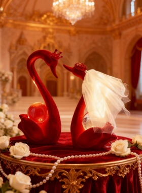 新中式天鹅情侣发光结婚摆件