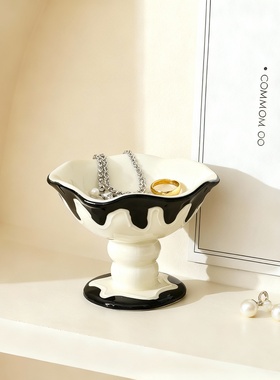 北欧风黑白撞色陶瓷水果盆