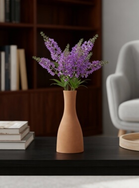 侘寂风陶土手工紫色花朵花瓶摆件