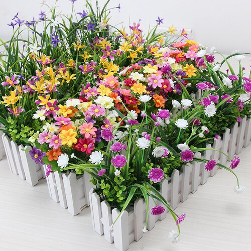 仿真花假花塑料花桌面墙角遮挡仿真绿植盆栽摆件蝴蝶兰栅栏花套装 - 图0