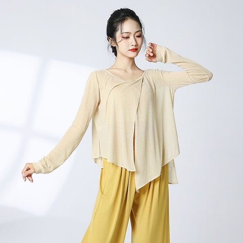 2025新款古典舞蹈练功服显瘦黑色纱衣女飘逸演出服现代舞宽松上衣 - 图3