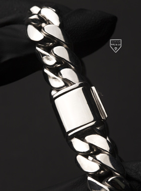 wbj定制珠宝13mm素银古巴手链