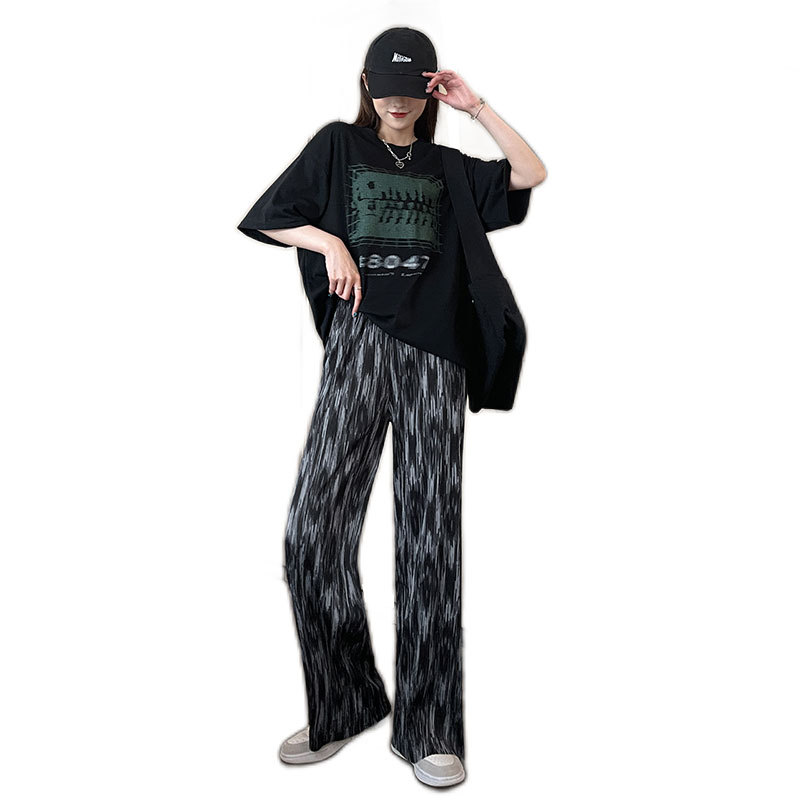 冰丝2022夏季新款高腰扎染阔腿裤 享慕休闲裤