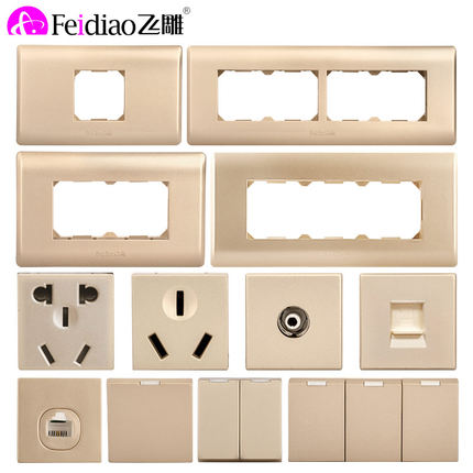 飞雕香槟金开关插座118型五孔组合模块暗装家用墙壁面板长方形 - 图1