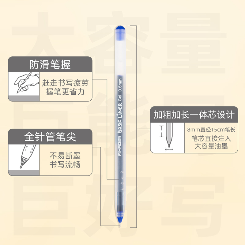 爱好巨能写中性笔大容量签字笔芯黑色0.5写字水笔学生用文具刷题笔碳素圆珠笔考试专用替换红笔黑笔蓝色8761 - 图1