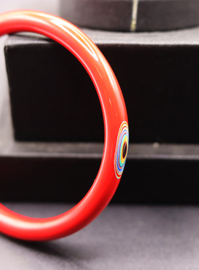 帝王红朱砂细圆条手镯珐琅慧眼朱砂手镯君义城珠宝