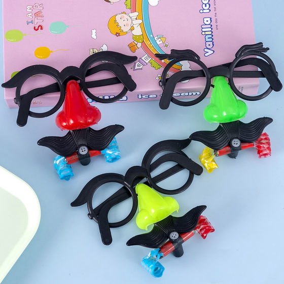 Large trumpet blowing beard and staring, funny creative clown glasses, blowing dragon whistle, trick small toys gifts, children's gifts