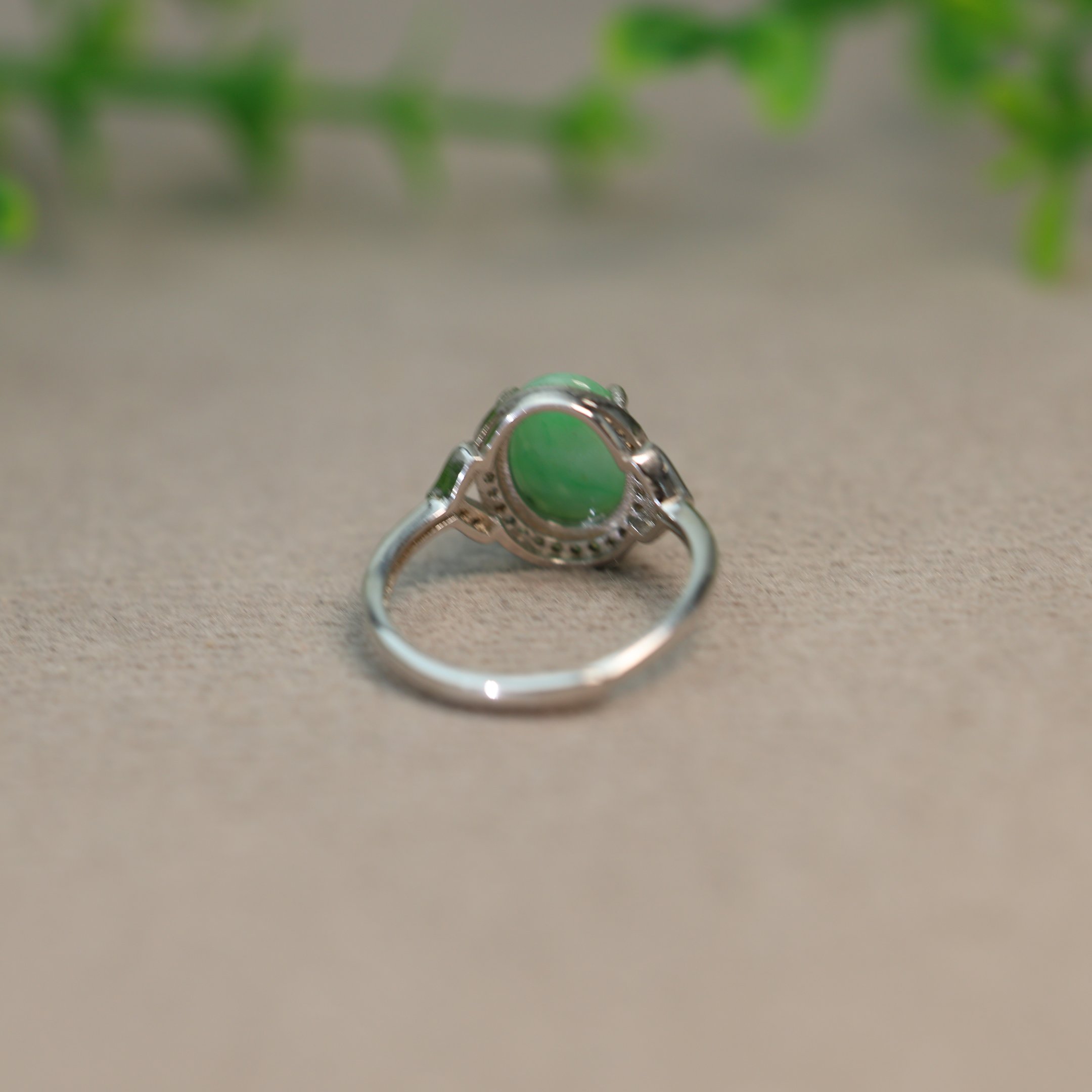 Burmese natural grade A jadeite oval cabochon ring