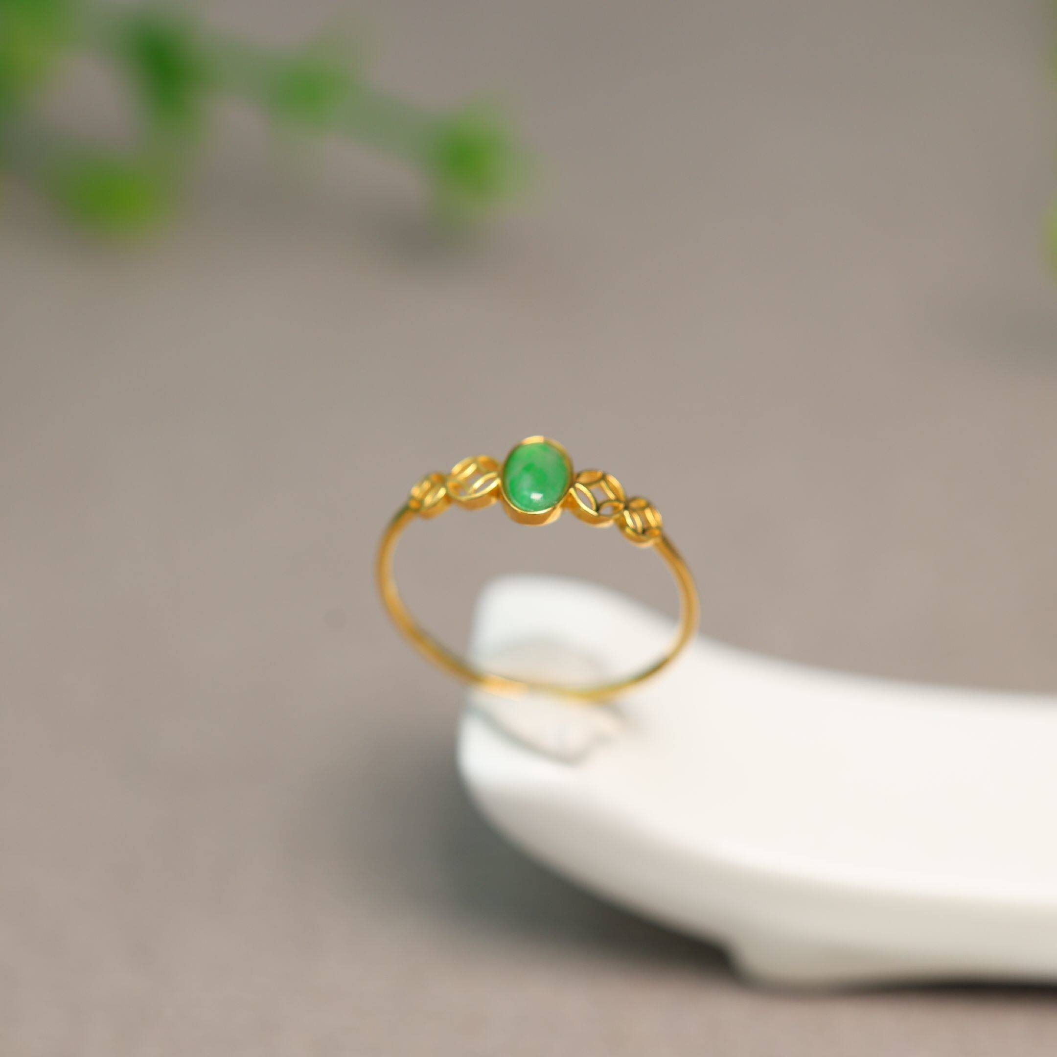 Myanmar natural grade A jadeite cabochon ring