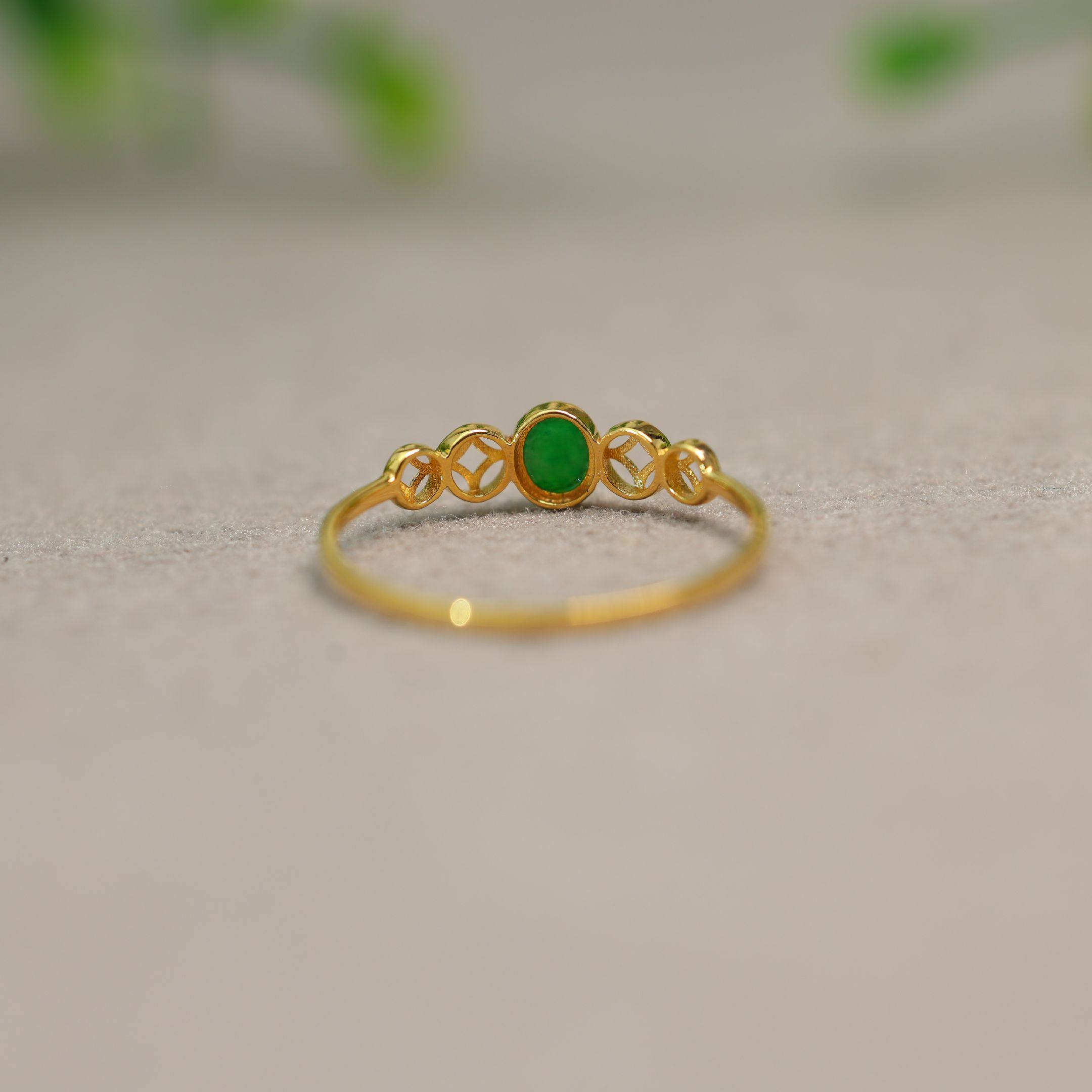 Full green natural grade A jadeite cabochon ring
