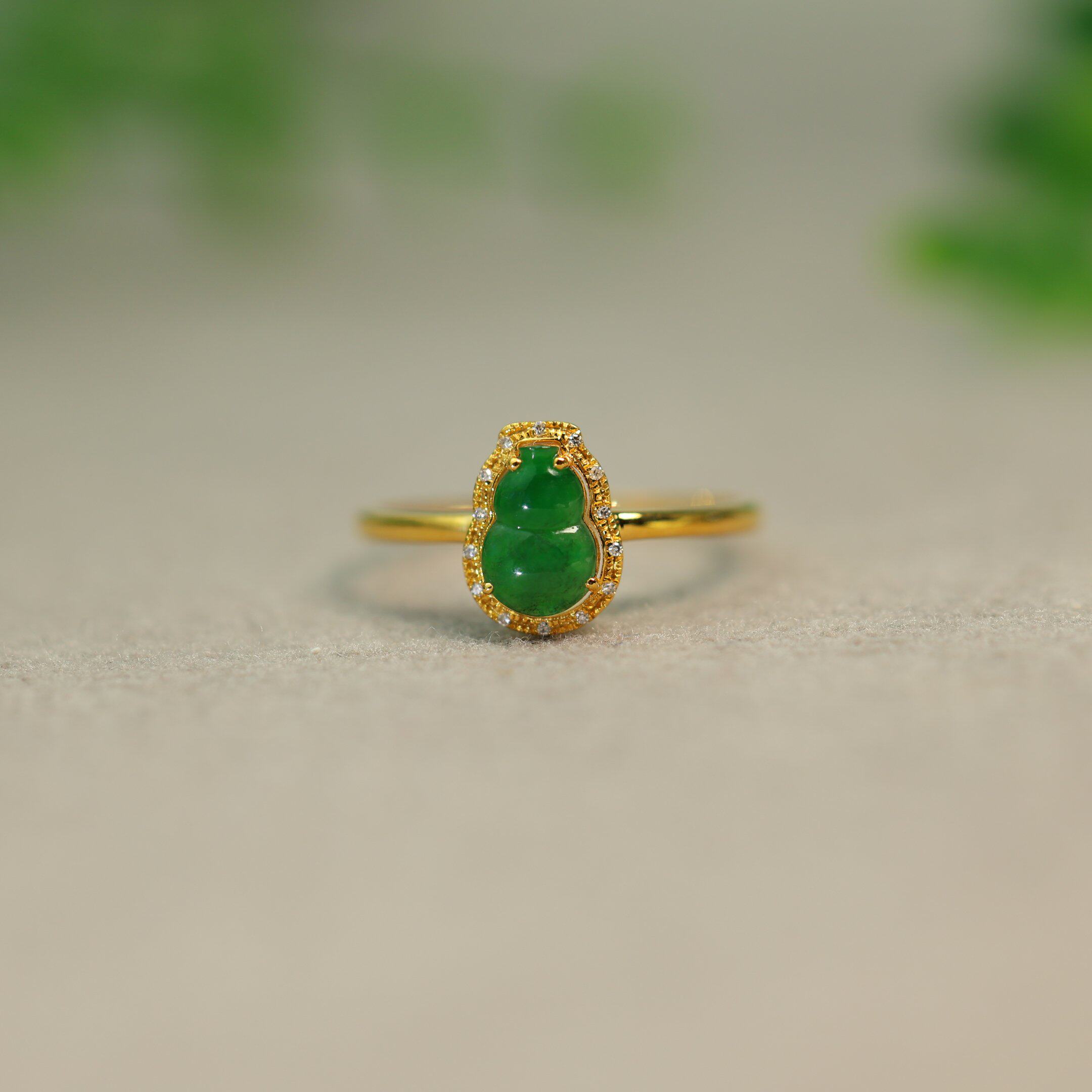 Ice Green Burmese Natural Grade A Jade Gourd Ring