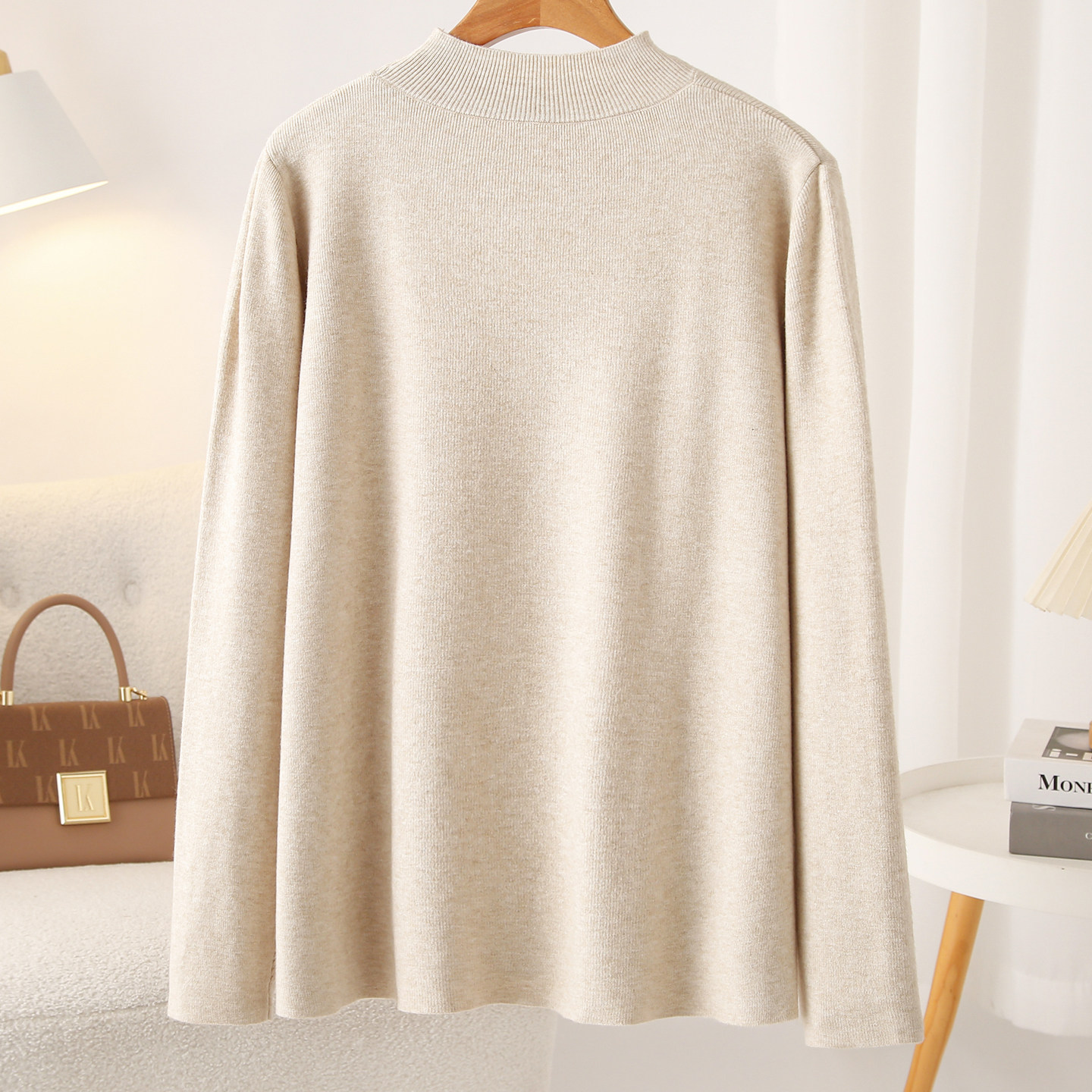 简约百搭半高领纯色针织衫秋冬亲肤保暖内搭毛衣胖mm大码遮肉上衣,淘宝优惠券,粉丝福利购,淘宝优惠卷