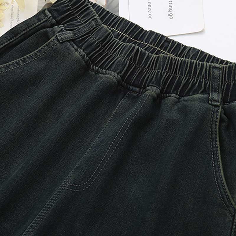 洋气胖妈妈松紧腰加绒牛仔裤时尚高腰显瘦哈伦裤大码女装老爹裤冬,淘宝优惠券,粉丝福利购,淘宝优惠卷