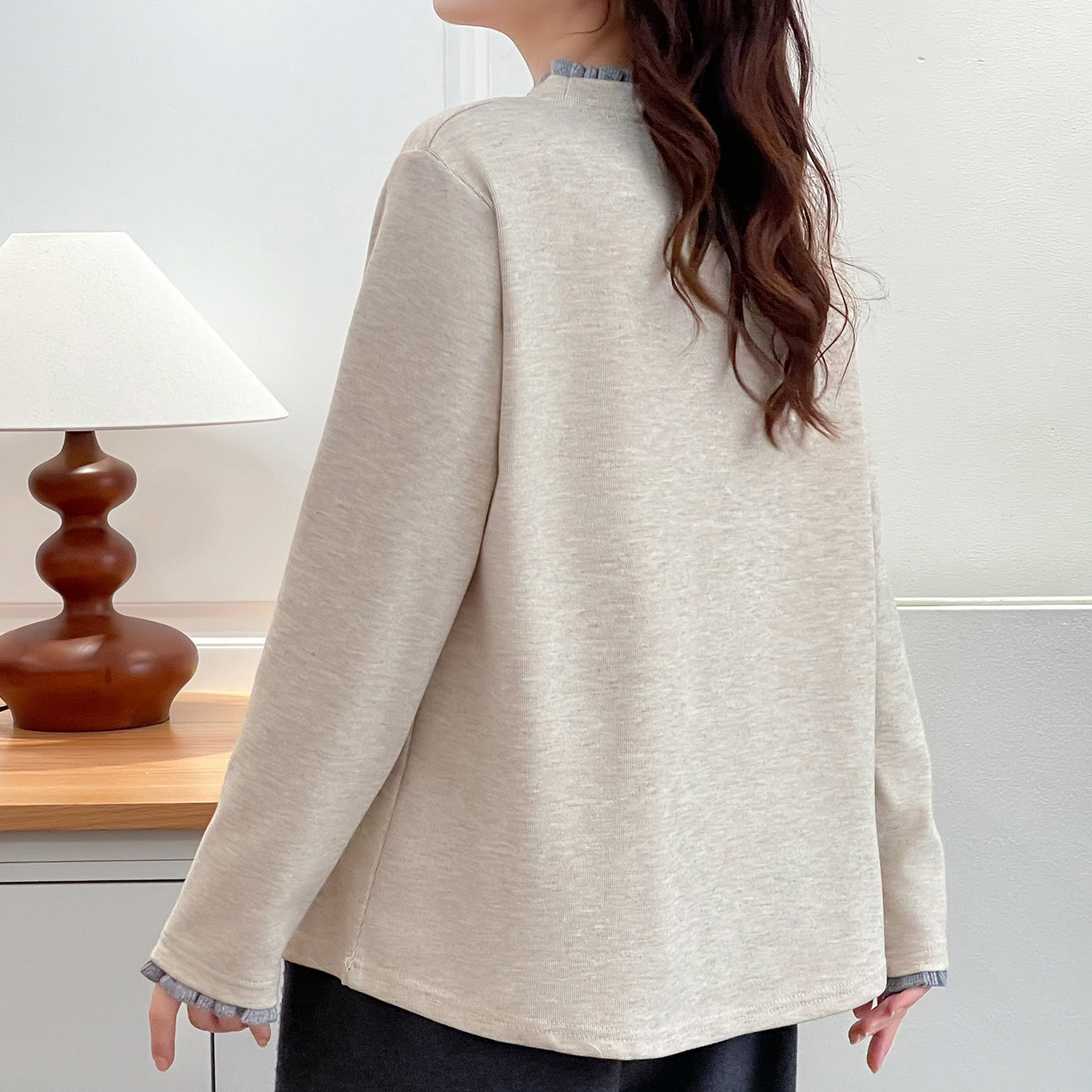 大码女装荷叶边时尚减龄温柔风打底衫胖mm撞色花边保暖加厚上衣韩,淘宝优惠券,粉丝福利购,淘宝优惠卷