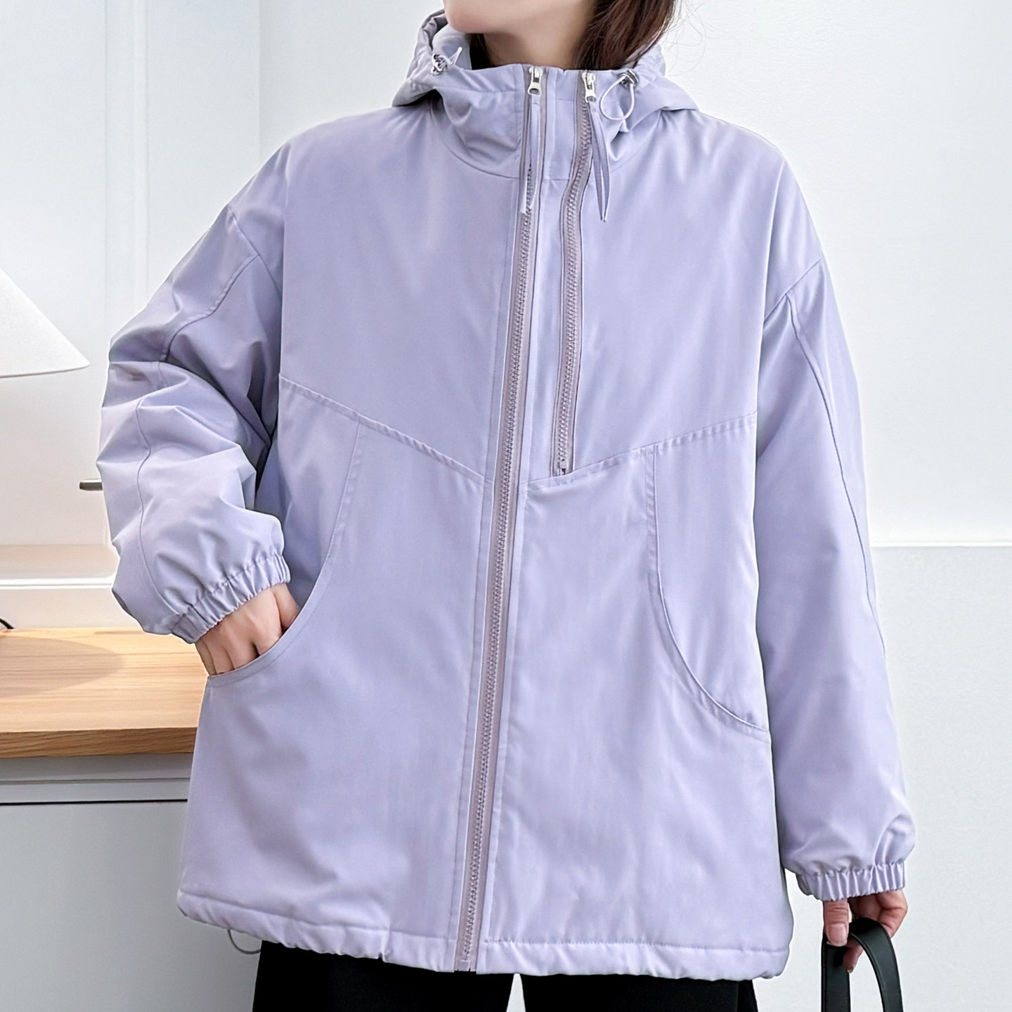 时尚洋气连帽夹棉冲锋衣棉服胖mm百搭拉链外套200斤宽松显瘦上衣,淘宝优惠券,粉丝福利购,淘宝优惠卷