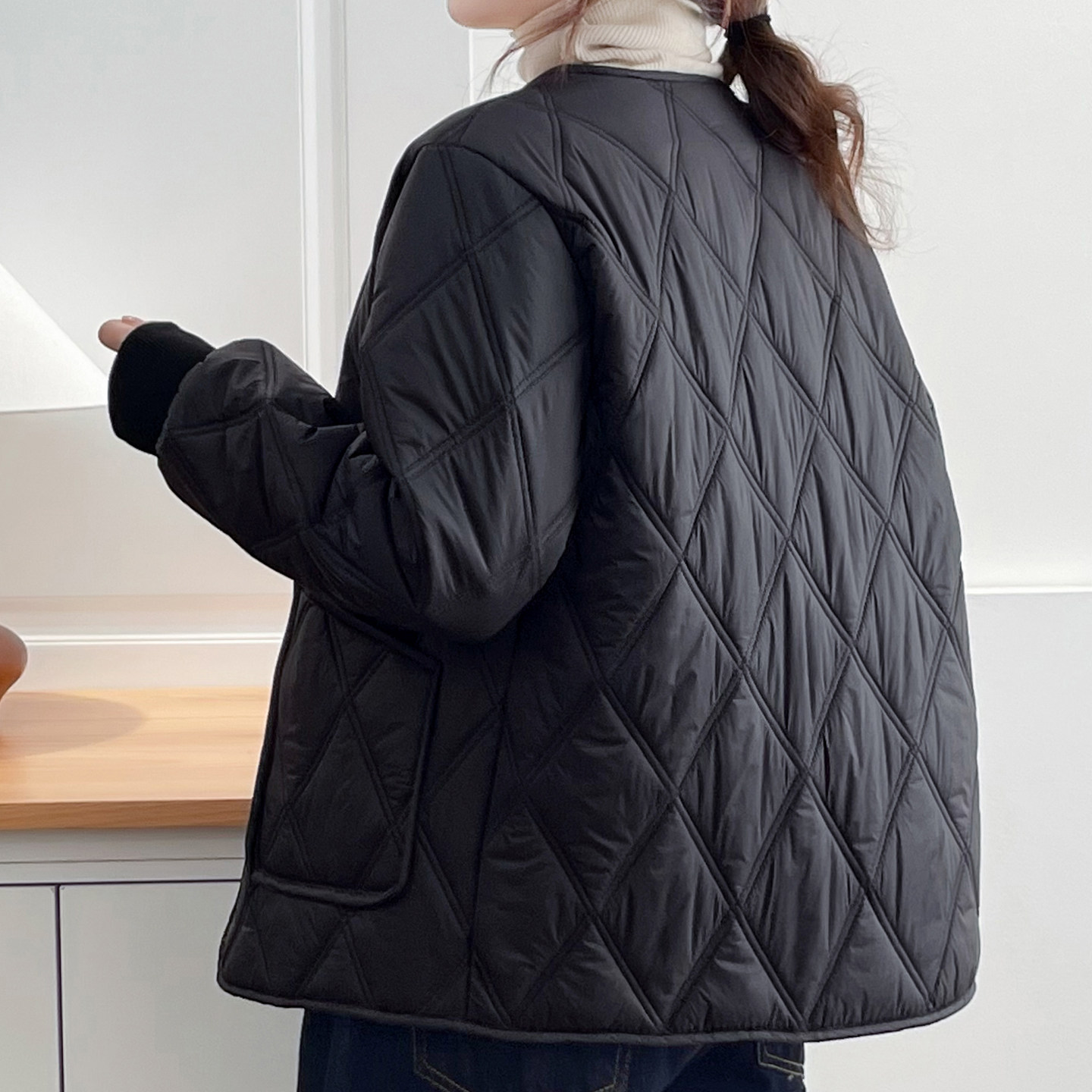 2025冬季轻薄不臃肿保暖棉衣胖mm200斤减龄大码棉服菱格拉链外套,淘宝优惠券,粉丝福利购,淘宝优惠卷