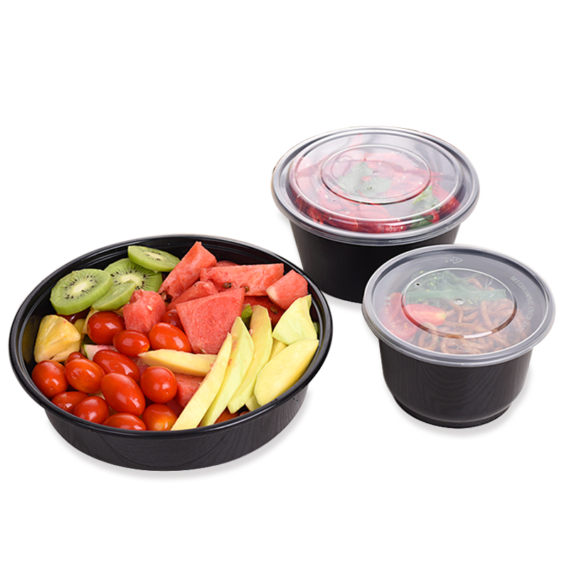 铭星圆形1000ML一次性餐盒塑料打包加厚黑色外卖饭盒快餐便当汤碗