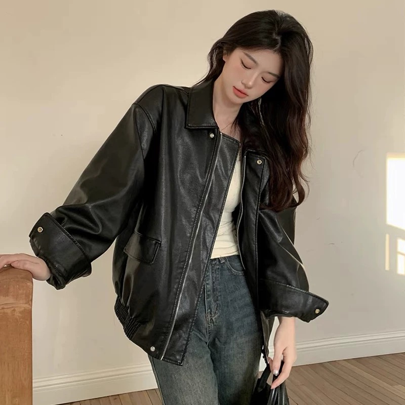 黑色皮衣外套女短款2025春秋新款流行小个子美式复古机车夹克上衣