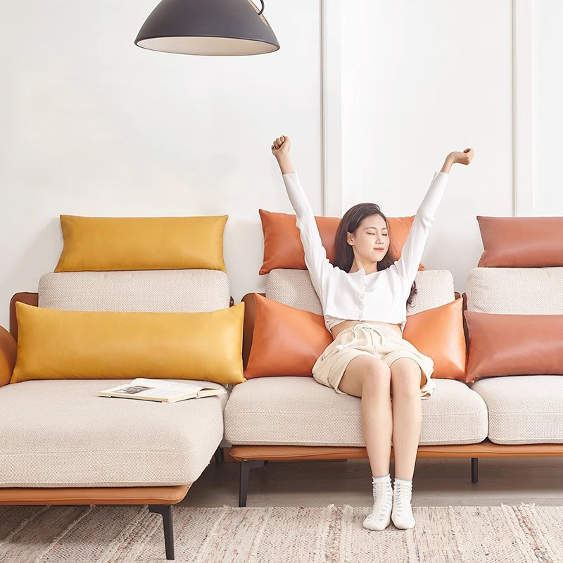 长条科技布抱枕皮沙发腰枕腰靠靠枕长方形床上靠垫靠背客厅靠头套 - 图1